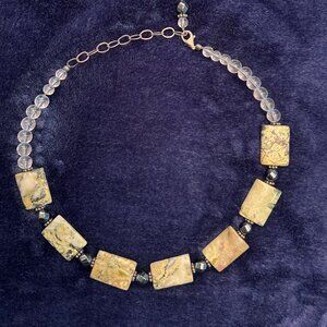 Artisan Necklace – Rectangular Jasper & Glass Beads – Handcrafted in Marin, CA